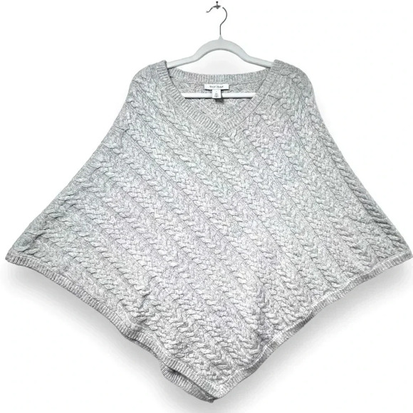 White House Black Market Sweaters - White House Black Market Cable Knit Asymmetrical Gray Poncho Pullover Shawl